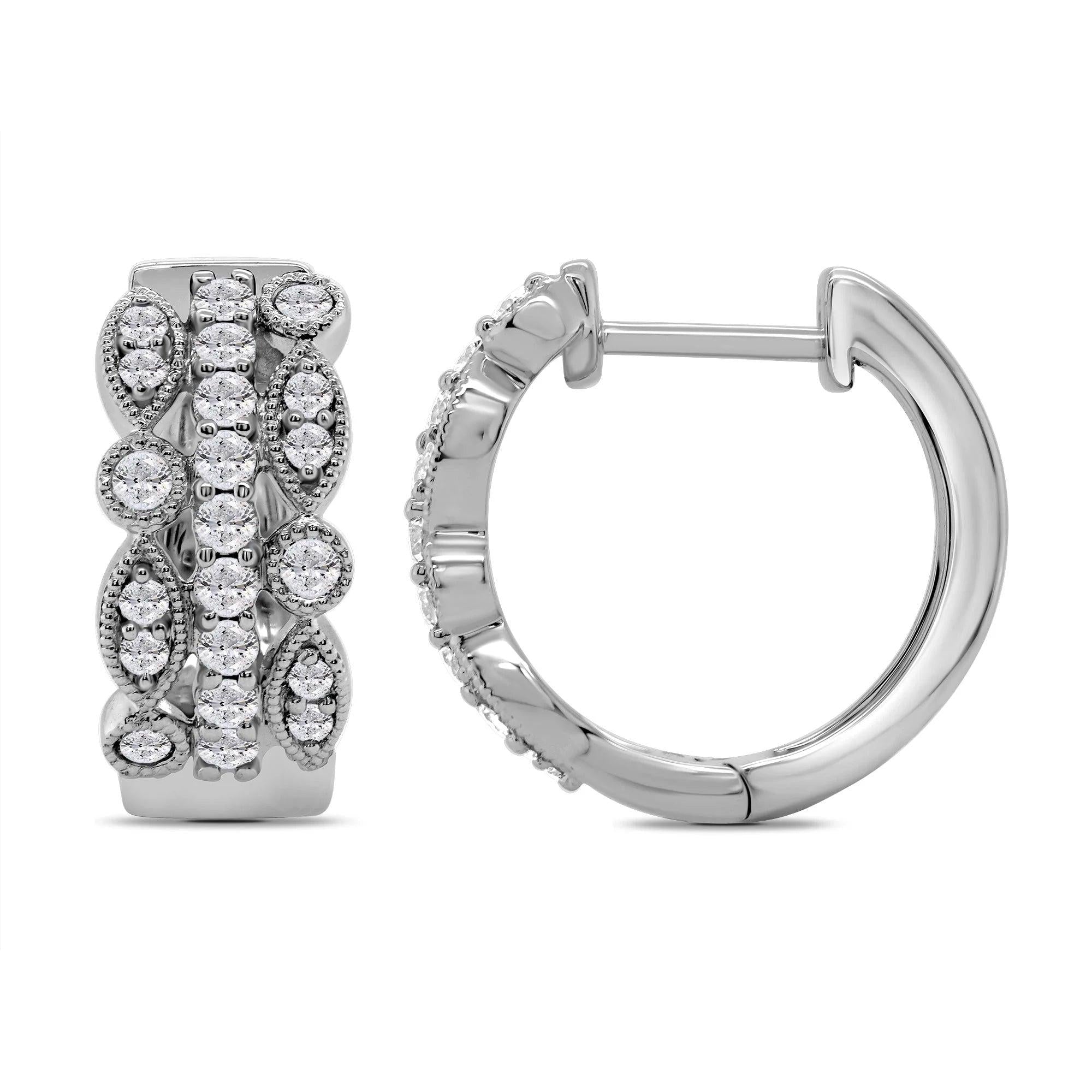 18ct white gold 3 row Diamond hoop earrings