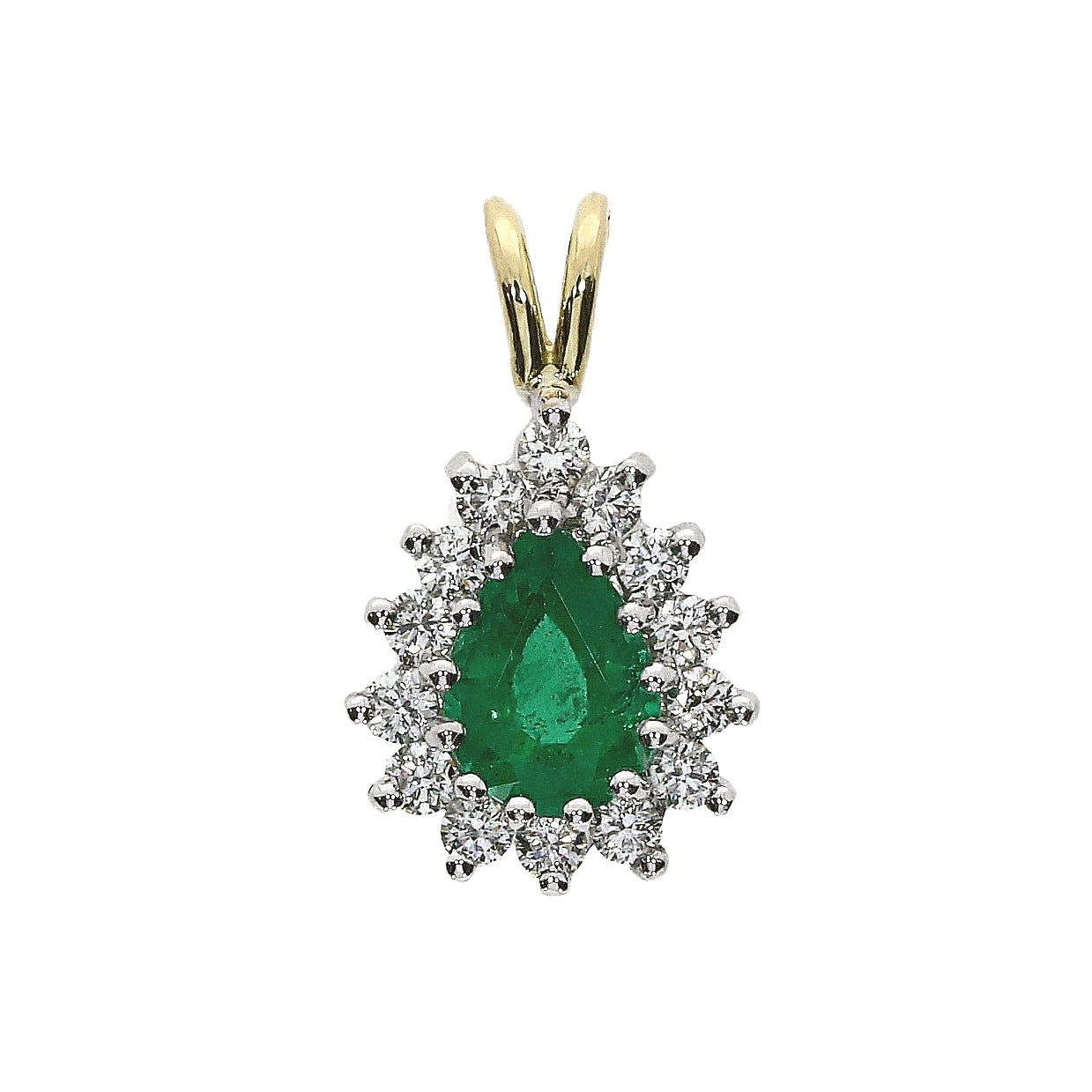 18ct Gold Pear Shaped Emerald & Diamond Pendant