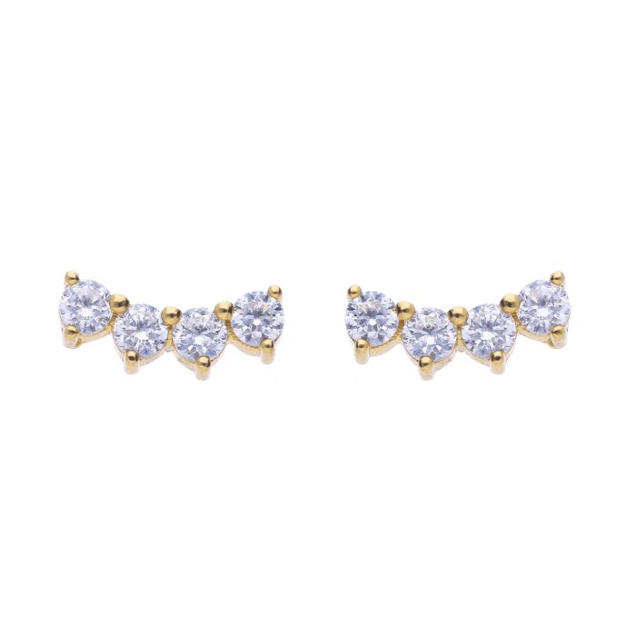 Gold Plated Curved Row Stud Earrings