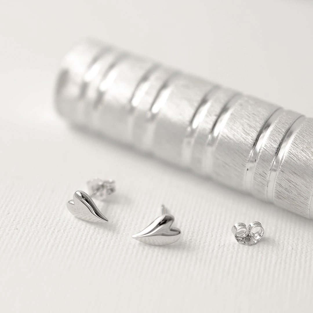 Silver Desire Kiss Mini Heart Stud Earrings
