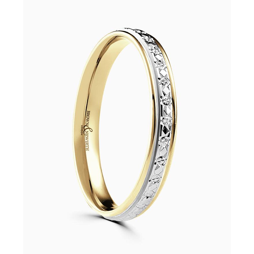 9ct Yellow and White Gold 3mm med court dia cut sparkle centre wedd ring