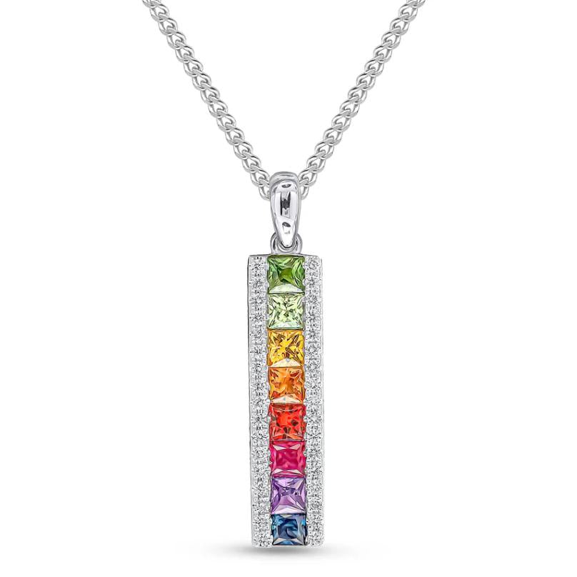 18ct White Gold Rainbow Sapphire & Diamond Pendant