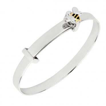 Silver Expanding Bangle with Gold Plated Bee