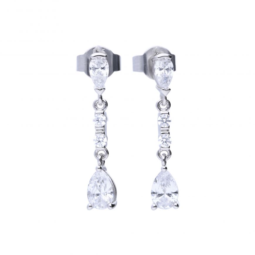 Silver Cubic Zirconia Set Long Drop Earrings