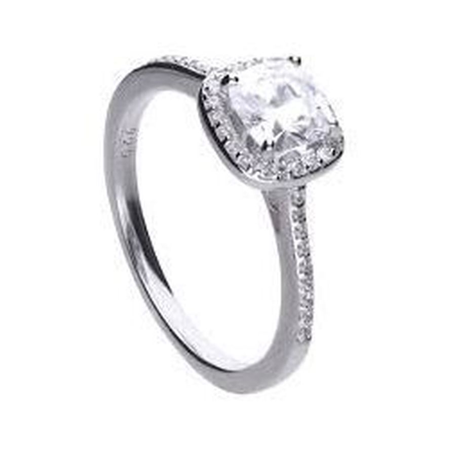 Silver Square Cut Cubic Zirconia Halo Cluster Ring