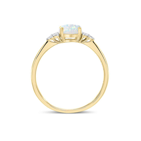 18ct Yellow Gold 6mm Round Opal & Diamond Trefoil Ring
