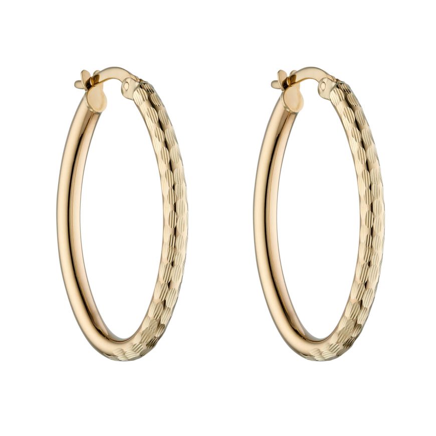 9ct Yellow Gold Textured Hoop Erings