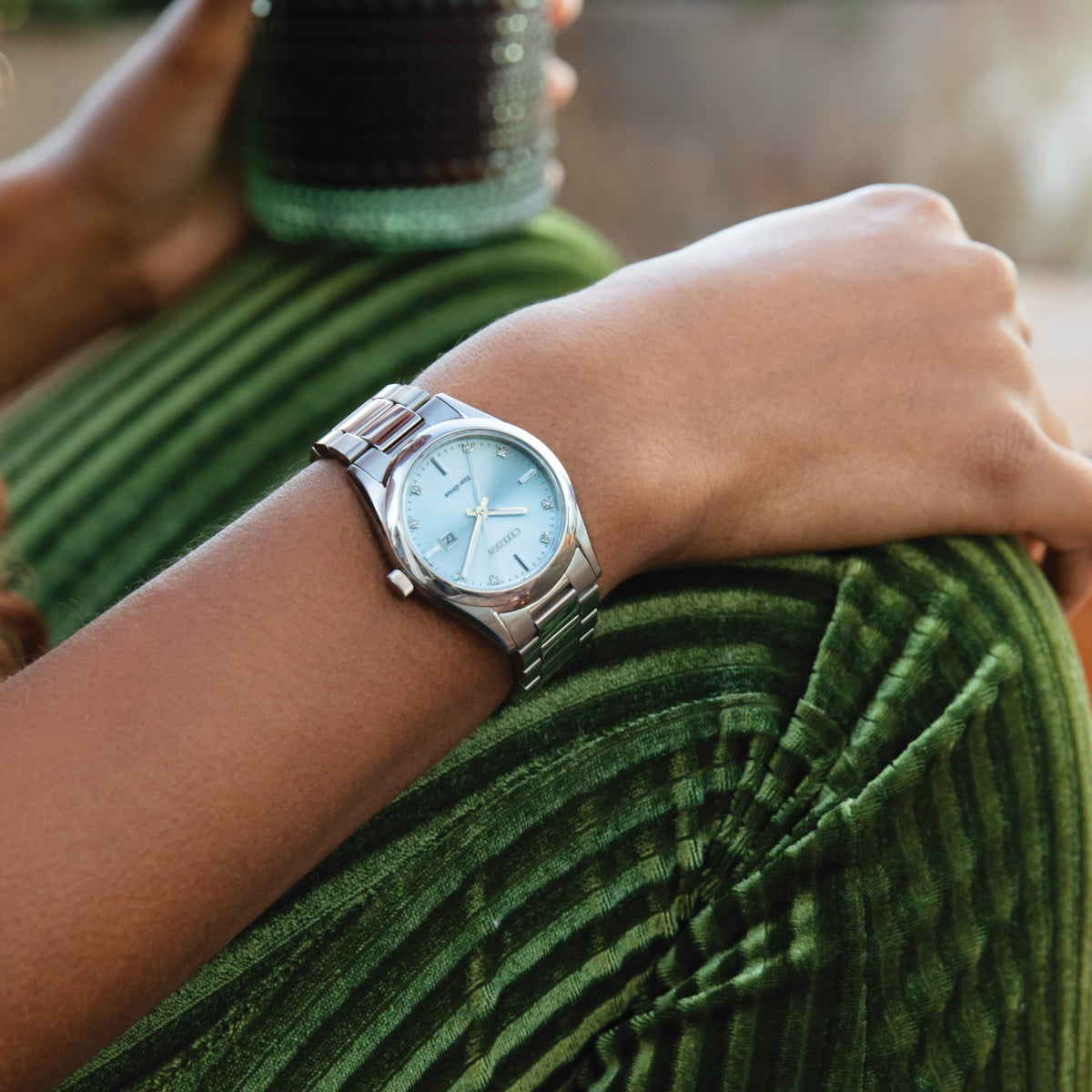 Lady's Diamond set blue dial bracelet watch