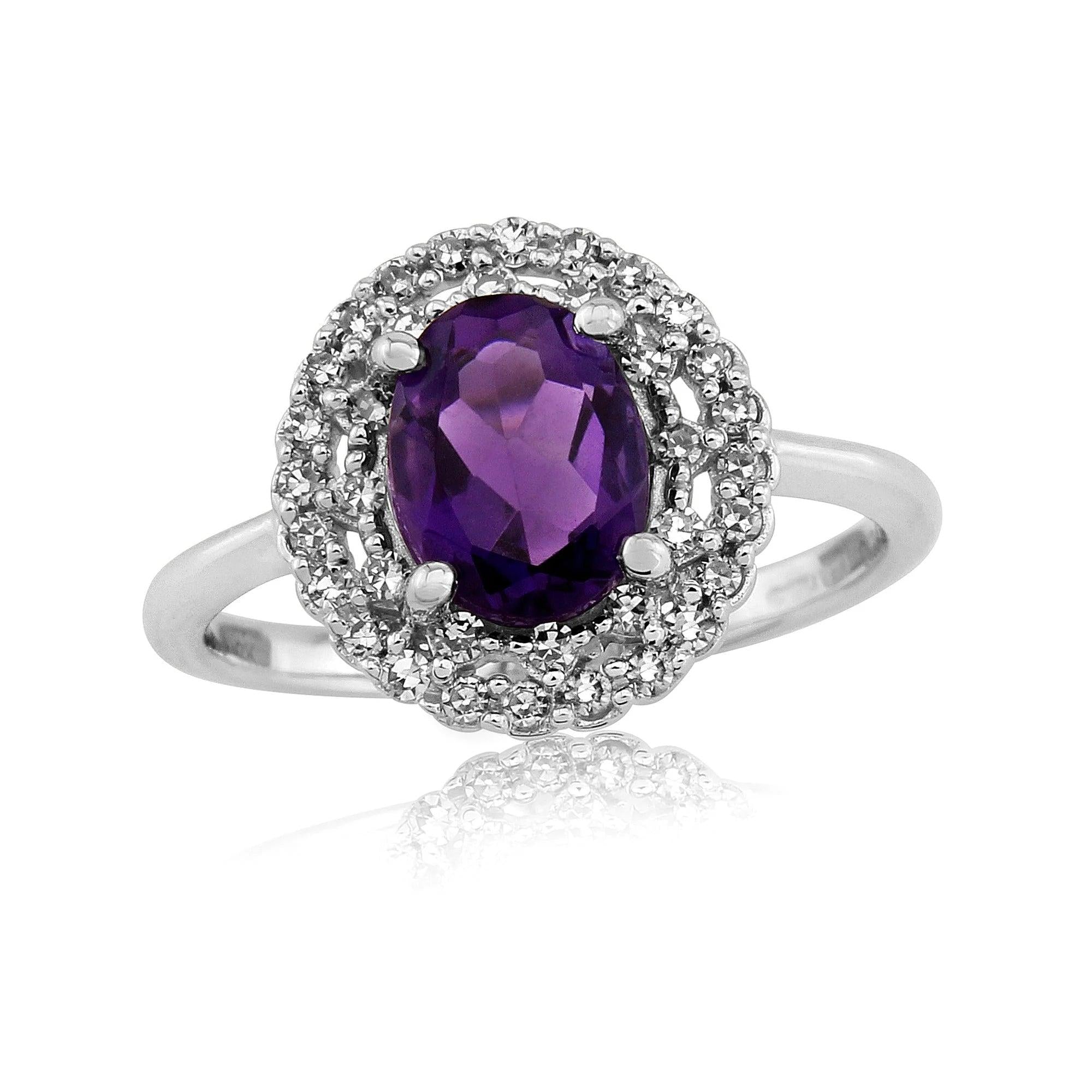 18ct Yellow Gold ovl ameth + dia set clust ring