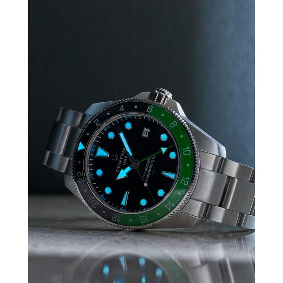 DS Action GMT ss blk dial dte blk+grn bzl blt pow-80 auto wtch