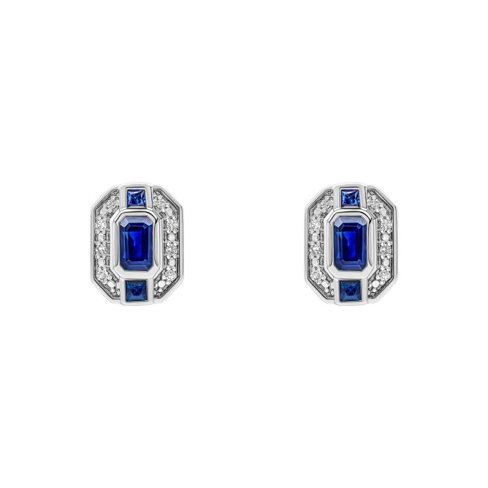 9ct White Gold Sapphire & Diamond Cluster Stud Earrings