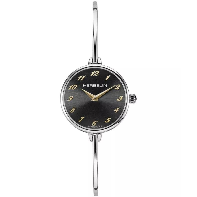 Fil stainless steel case black arabic numeral dial bangle quartz watch