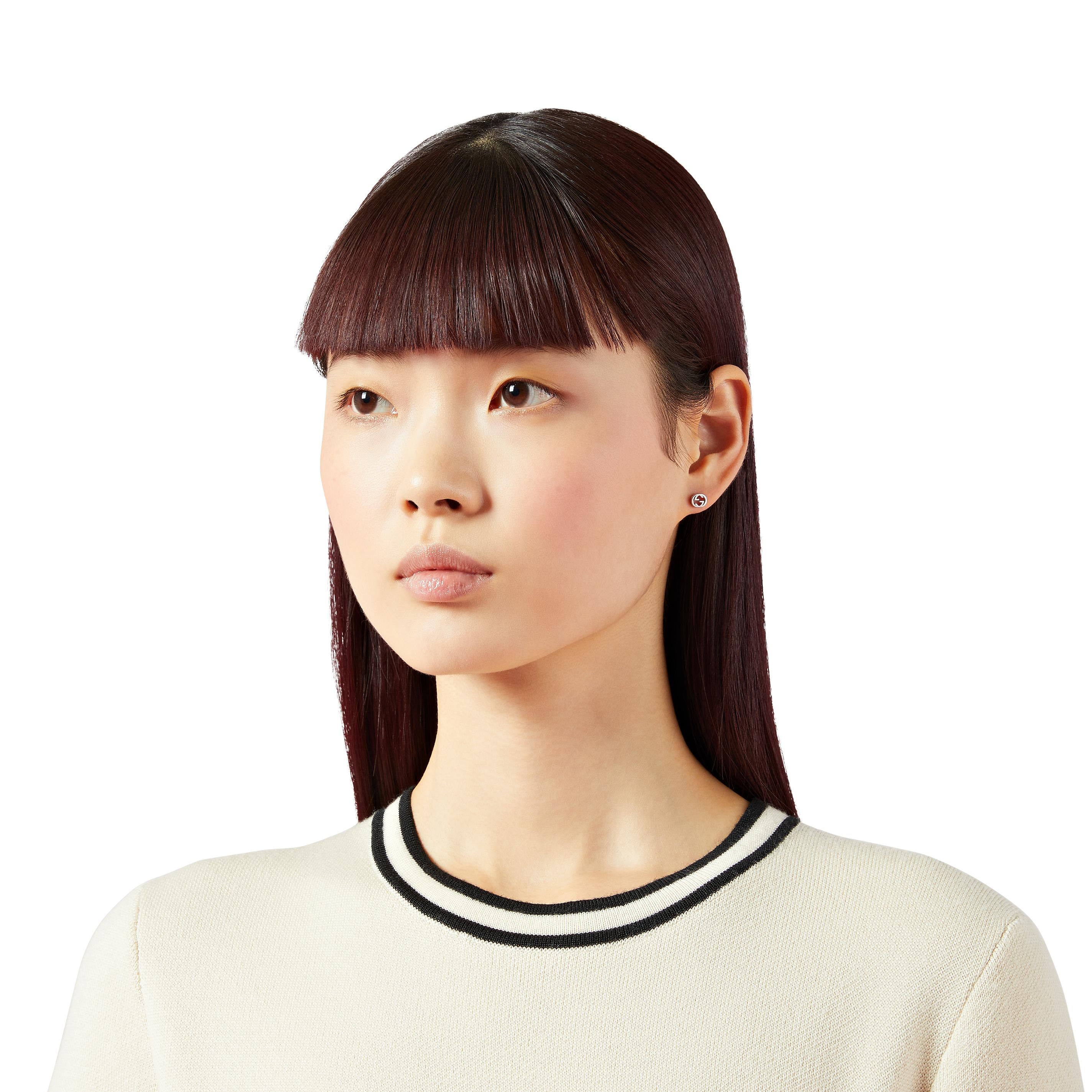 GG RUNNING WHITE GOLD STUD EARRINGS