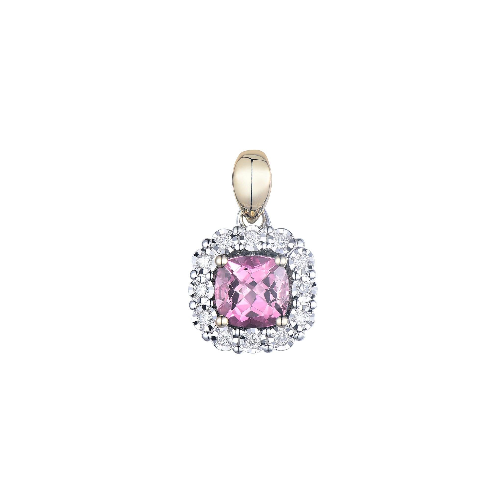 9ct Gold Pink Tourmaline and Diamond Pendant