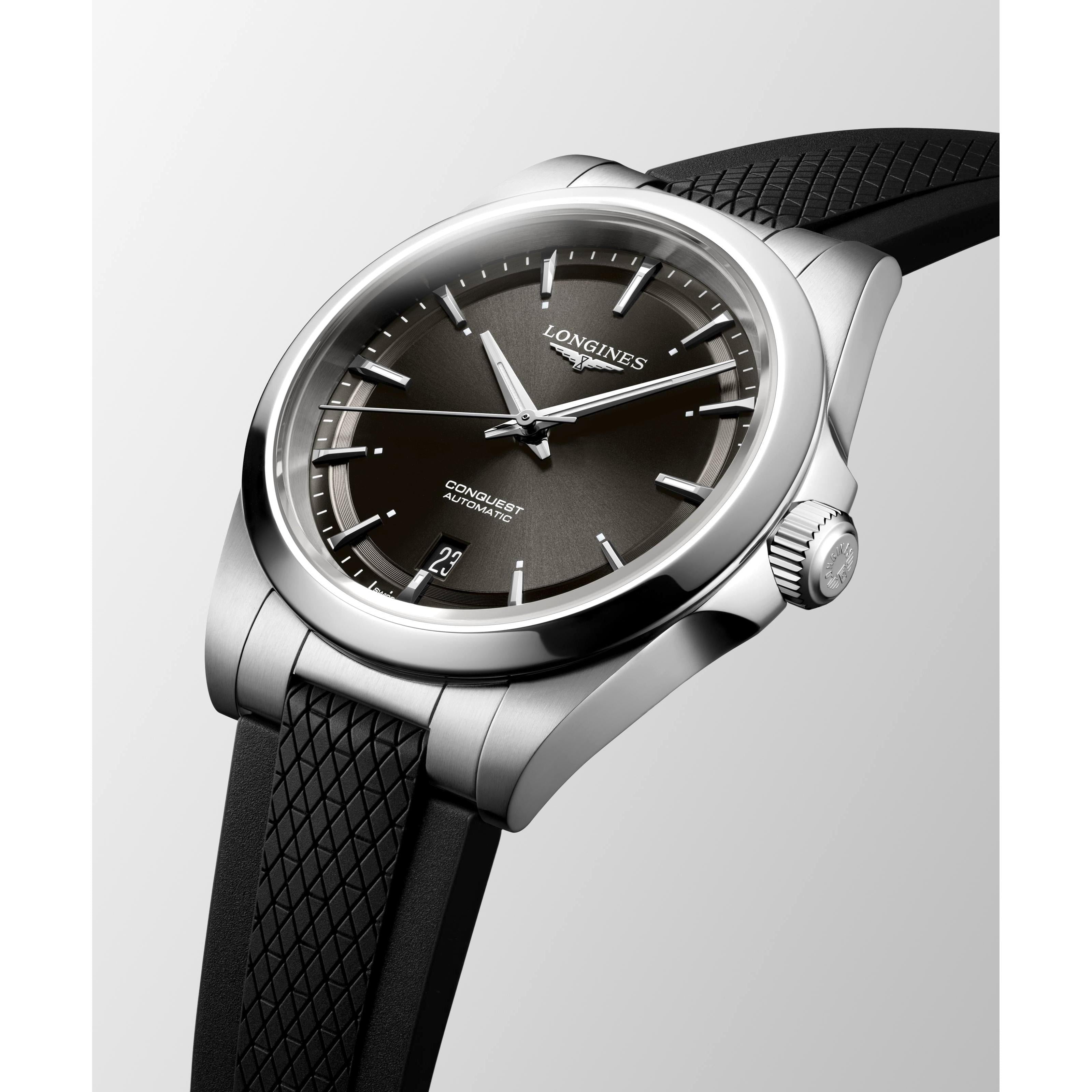 Conquest auto blck dial black silicon strp