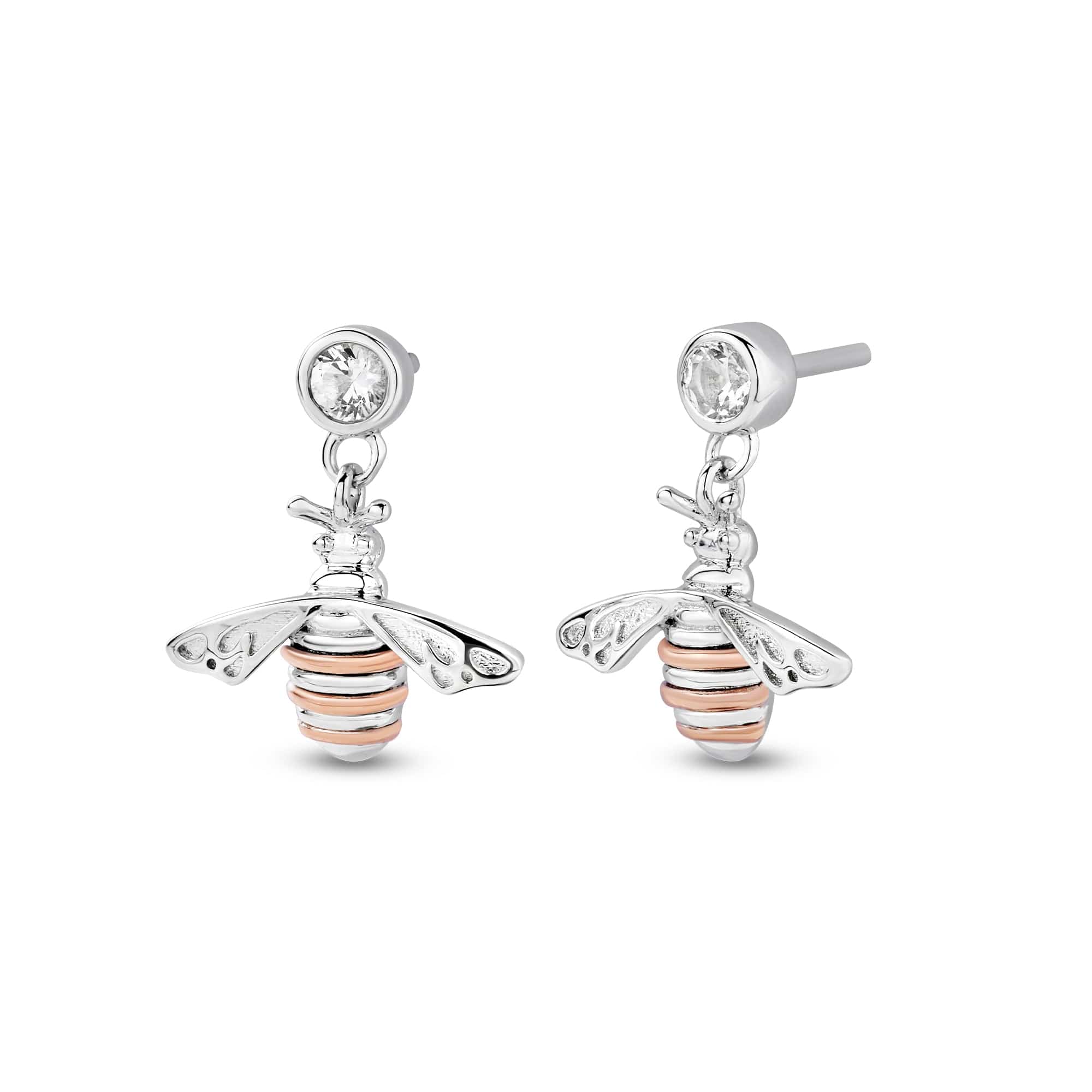 Clogau Natures Wonder Honey Bee sterling silver and white Topaz drop earrings