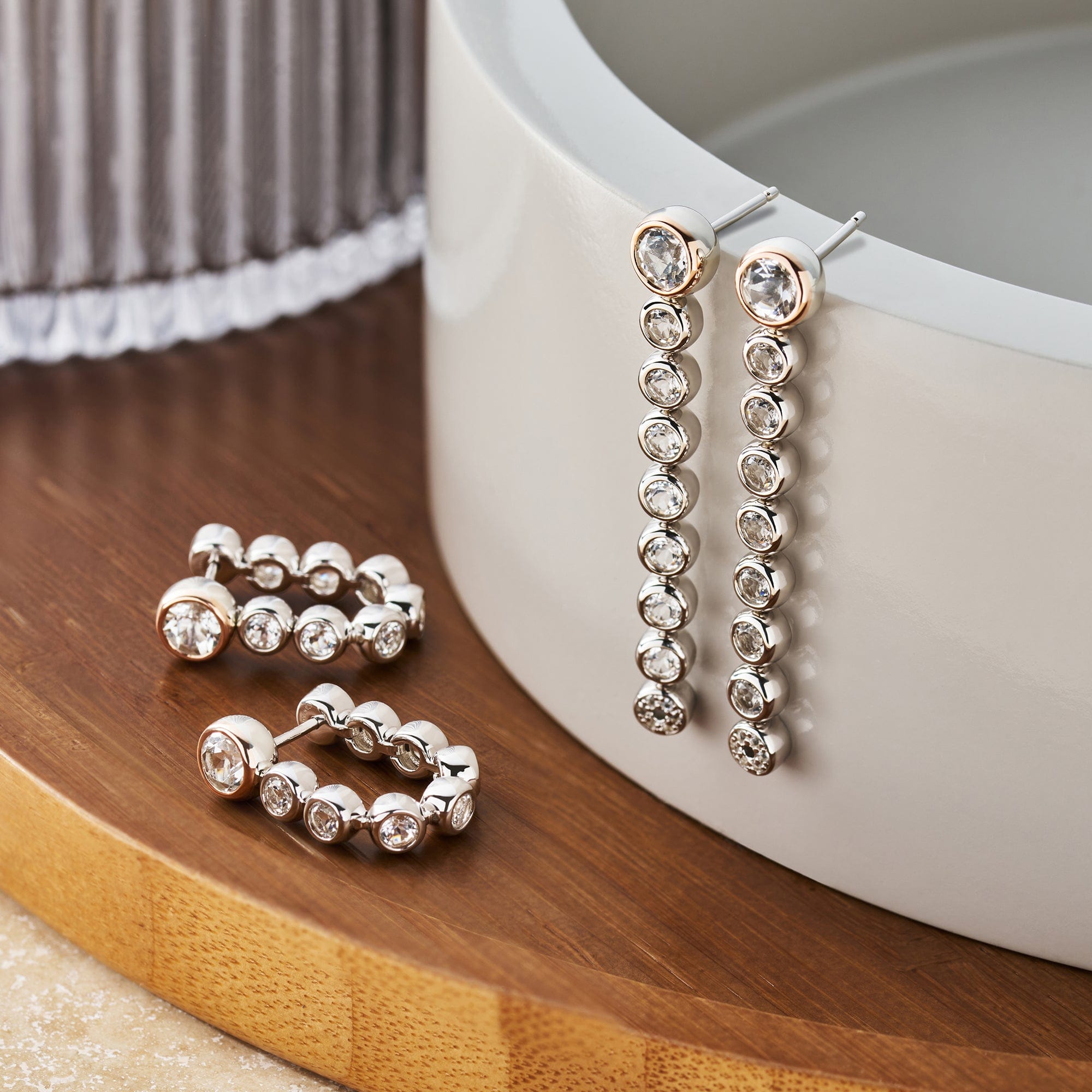 Clogau Celebration White topaz Drop/Hoop sterling silver earrings