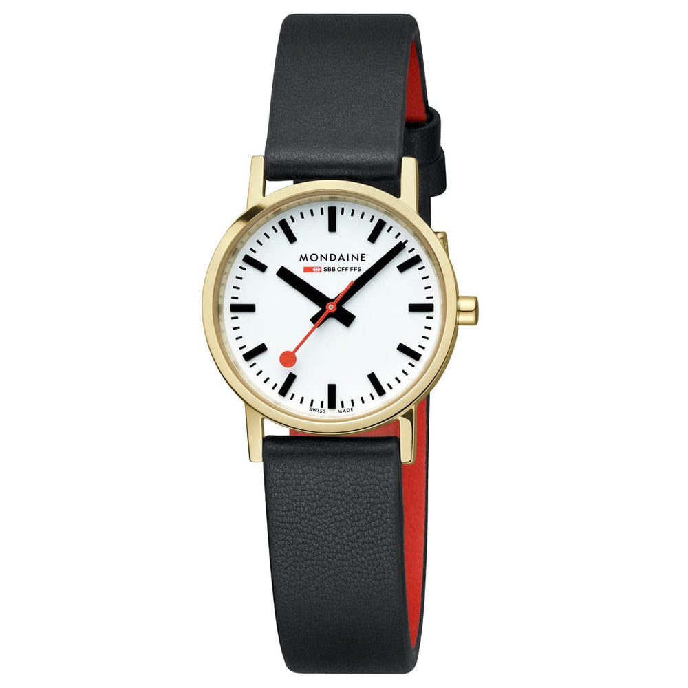 Mondaine Classic Gold Plated White Dial Black Vegan Strap Watch
