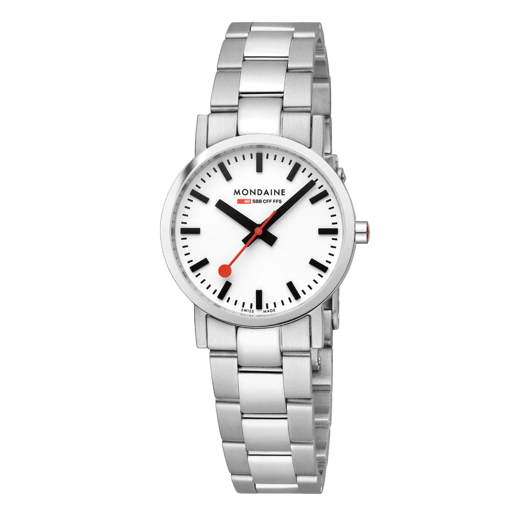 Mondaine Classic 30mm Stainless Steel Case and Bracelet watch with a White Dial