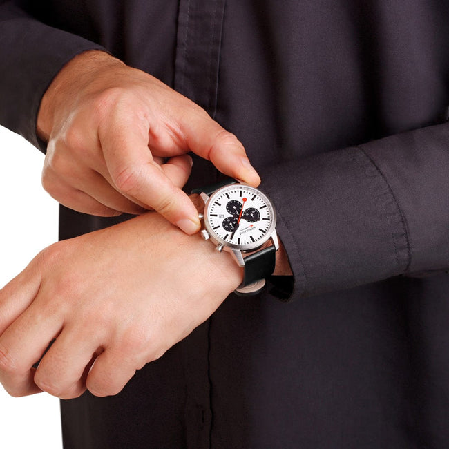 Mondaine Neo 41mm White and Black Panda Dial with Black Vegan Strap