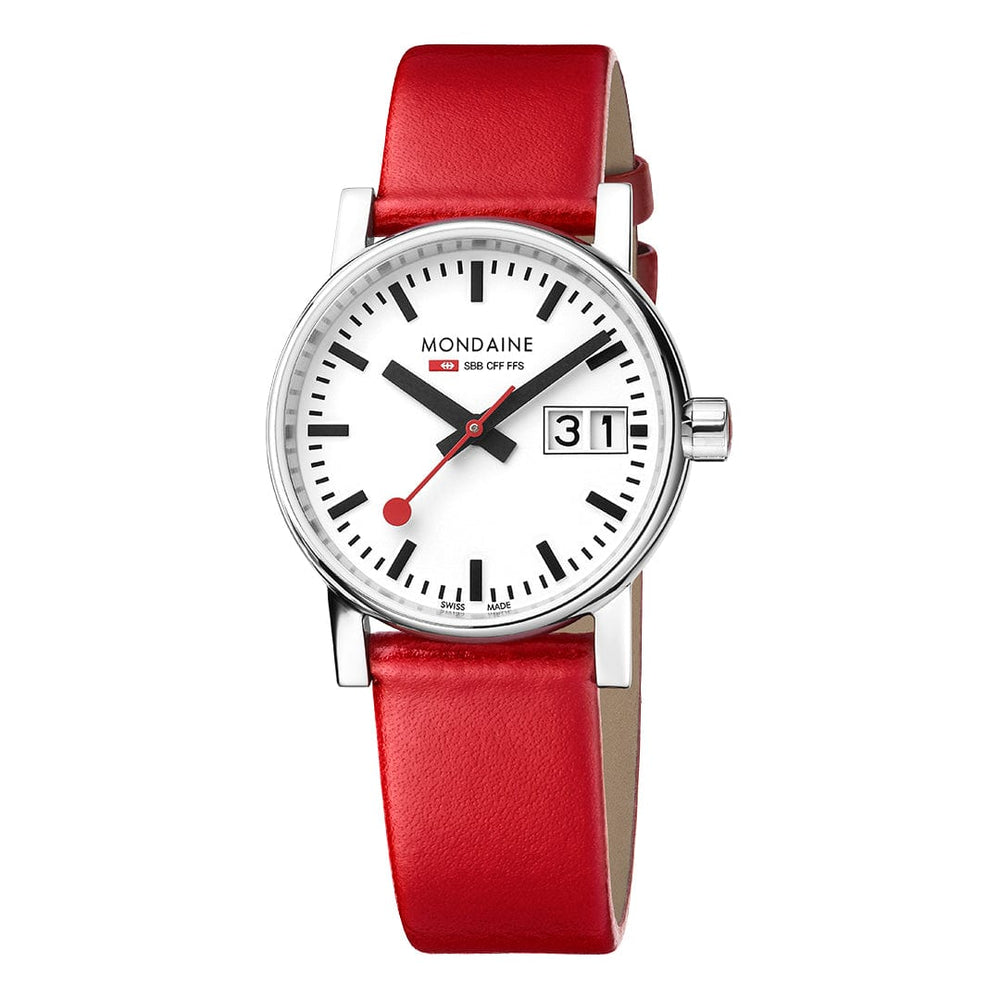 Mondaine Evo2 30mm White Dial with Red Vegan Strap