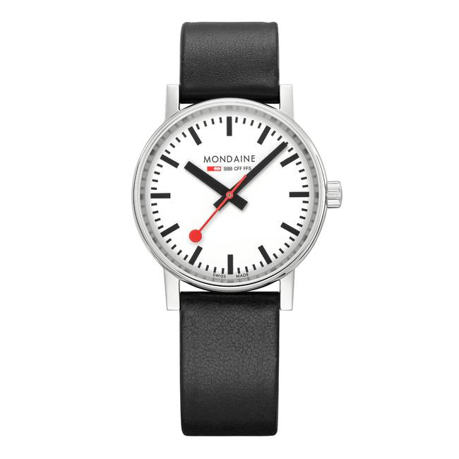 Mondaine Evo2 35mm White Dial fitted with Black Vegan Strap