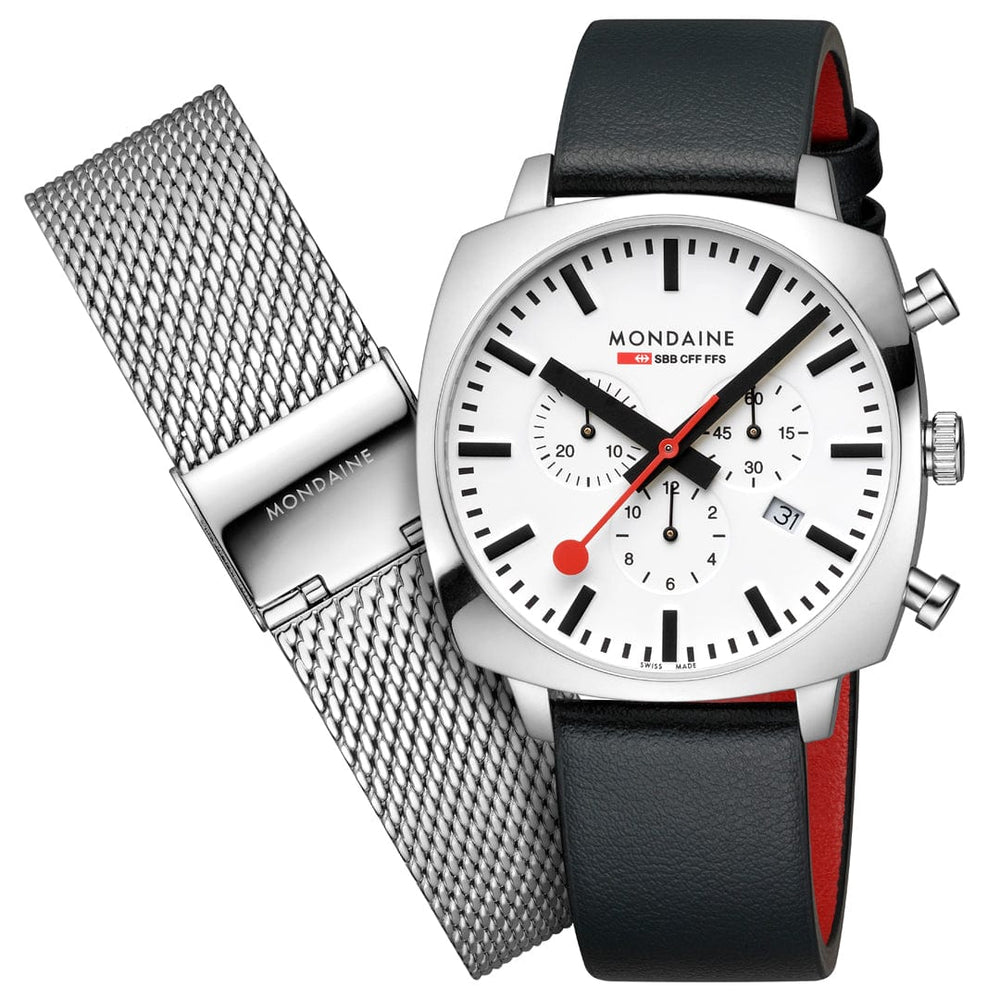 Grand Cushion 41mm White Dial fitted with Black Vegan Strap and supplied with Mesh Bracelet