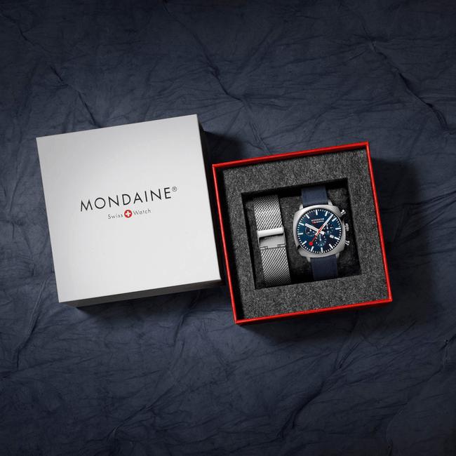 Mondaine Grand Cushion 41mm Blue Dial and Strap also supplied with Mesh Bracelet