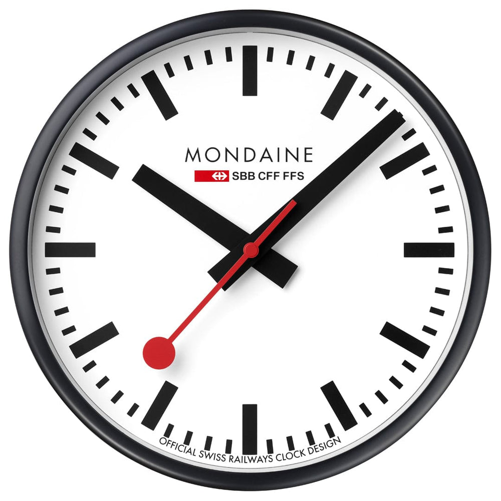 Mondaine 25cm White Dial Black IP Aluminum Frame