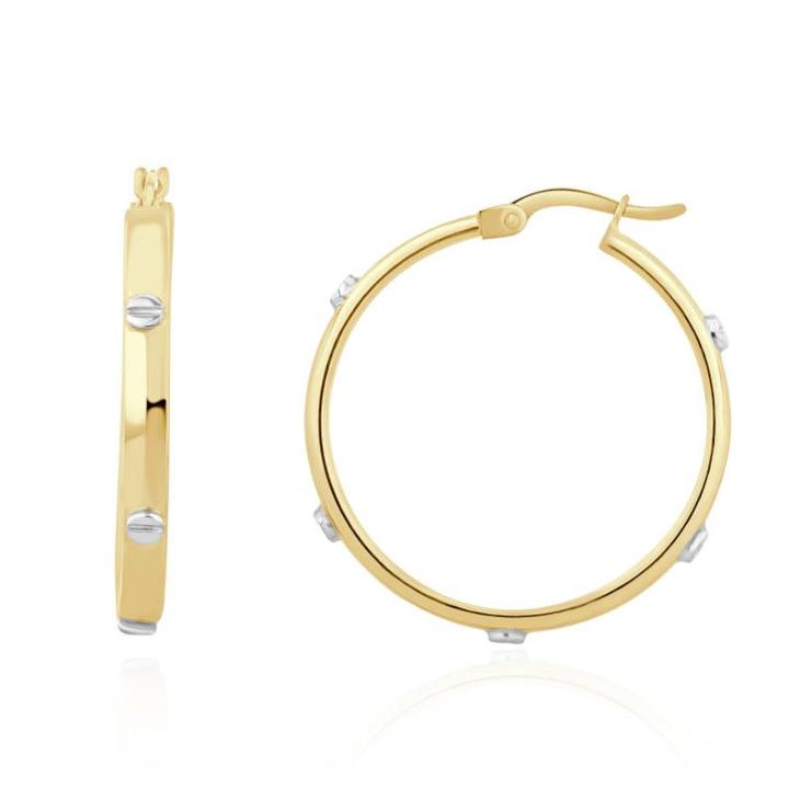 9ct yellow gold hoop earrings with white gold screw