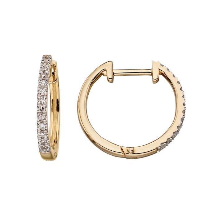 9ct Yellow gold diamond pave set huggie hoop earrings