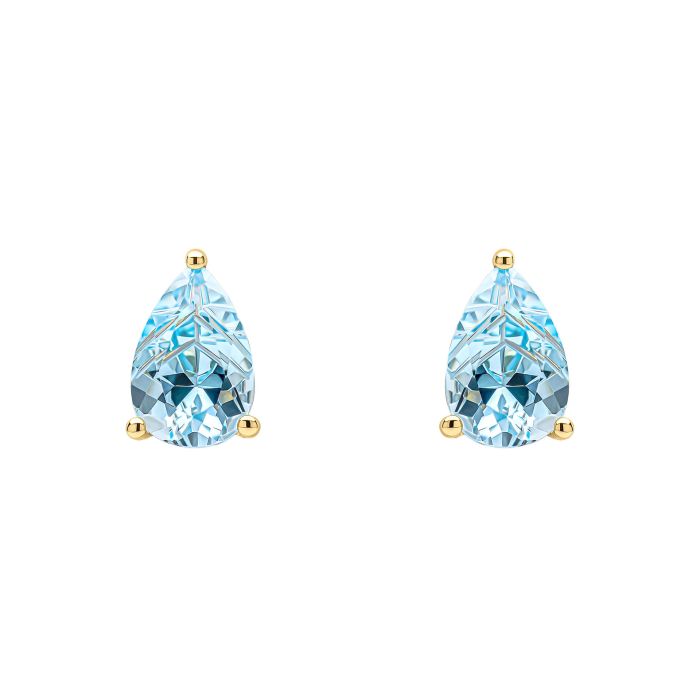 9ct Yellow gold Blue Topaz Pear shaped stud earrings