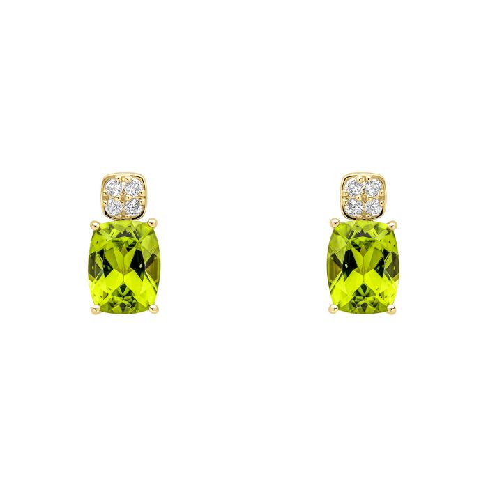 9ct Yellow gold Peridot cushion cut and cluster drop earrings