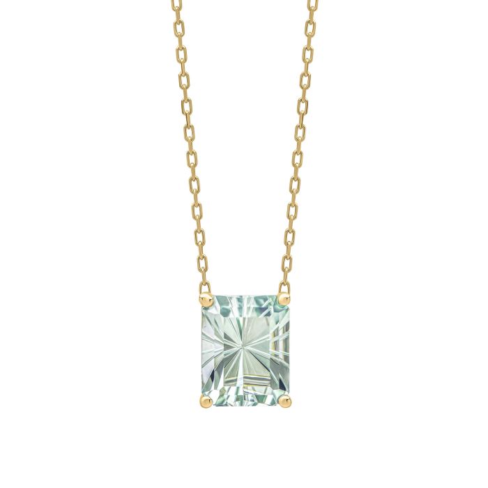 9ct Yellow gold Green Amethyst Octagonal cut necklace