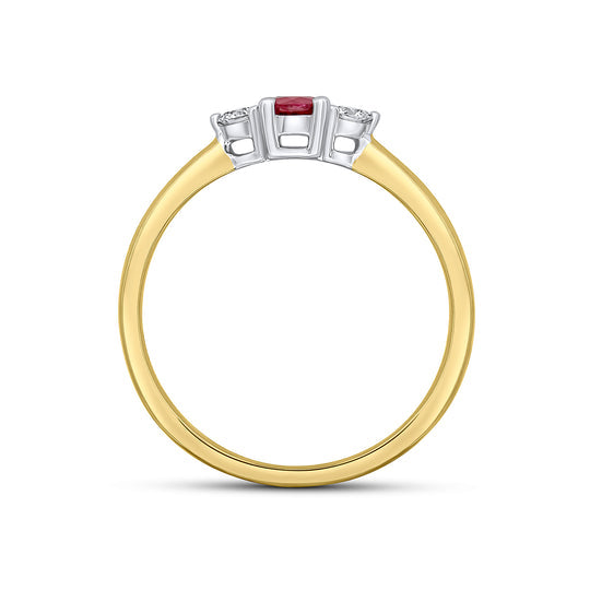 18ct Yellow & White Gold Round Ruby & Diamond Claw Three Stone Ring