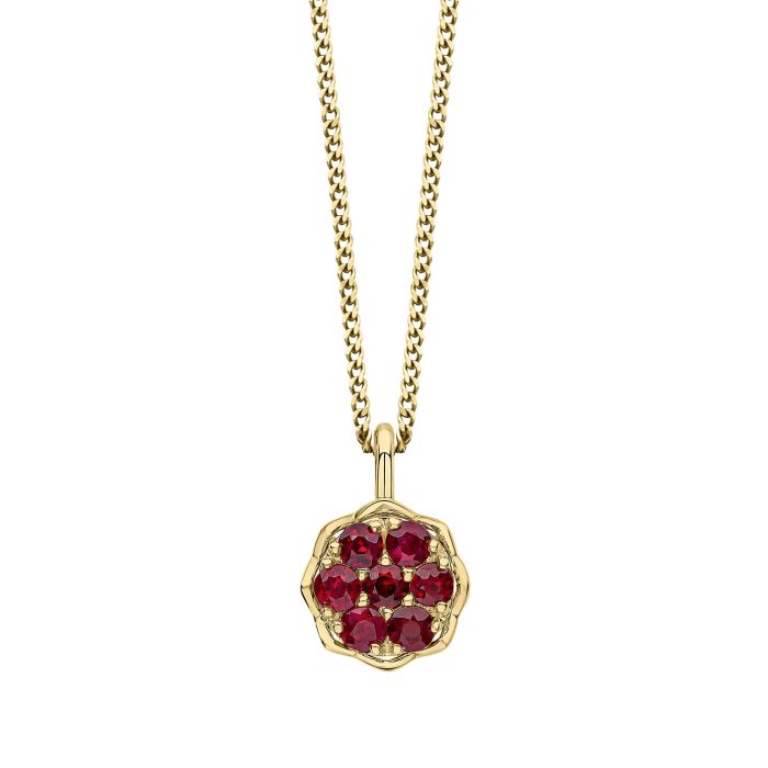 9ct Yellow gold 7 Ruby cluster pendant
