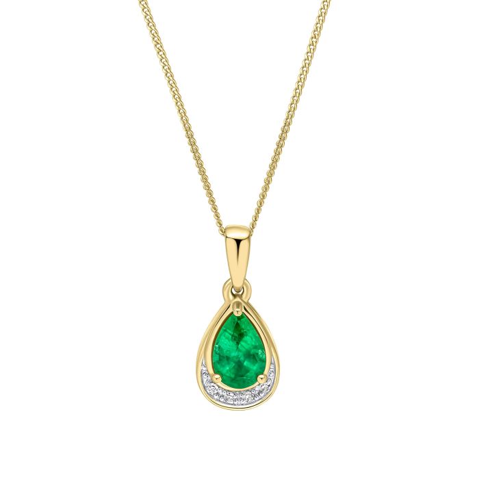 9ct Yellow gold Teardrop Emerald and Diamond Pendant. Pendant ONLY