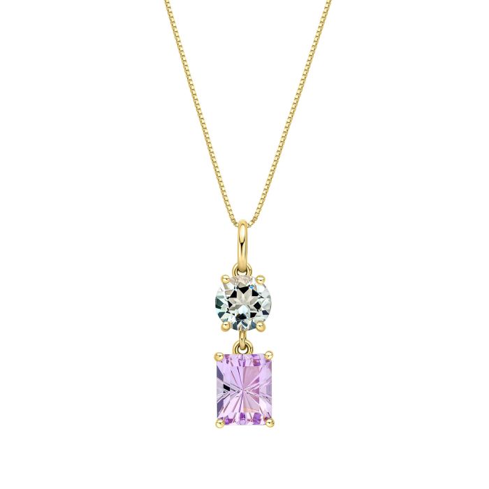 9ct Yellow gold Toi et Moi Amethyst and Green Quartz Pendant