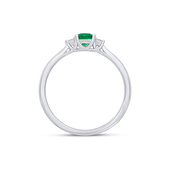 18ct white gold cushion cut Emerald and princess cut Diamond claw set three stone ring