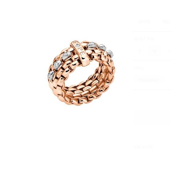 Fope Panorama 18ct Rose Gold Flex-it Ring with 0.12ct Diamonds