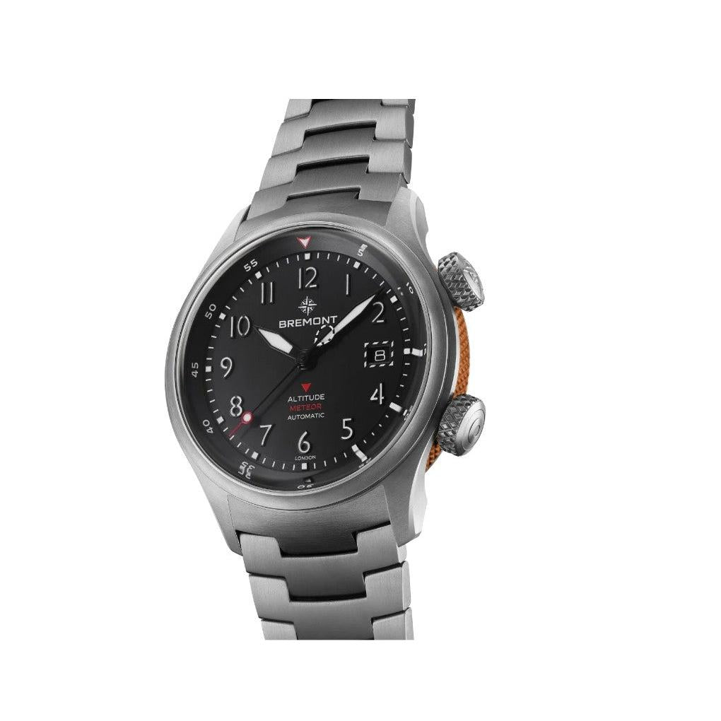 Bremont Altitude MB Meteor Orange Barrel Automatic Watch. Black Dial Titanium Bracelet.