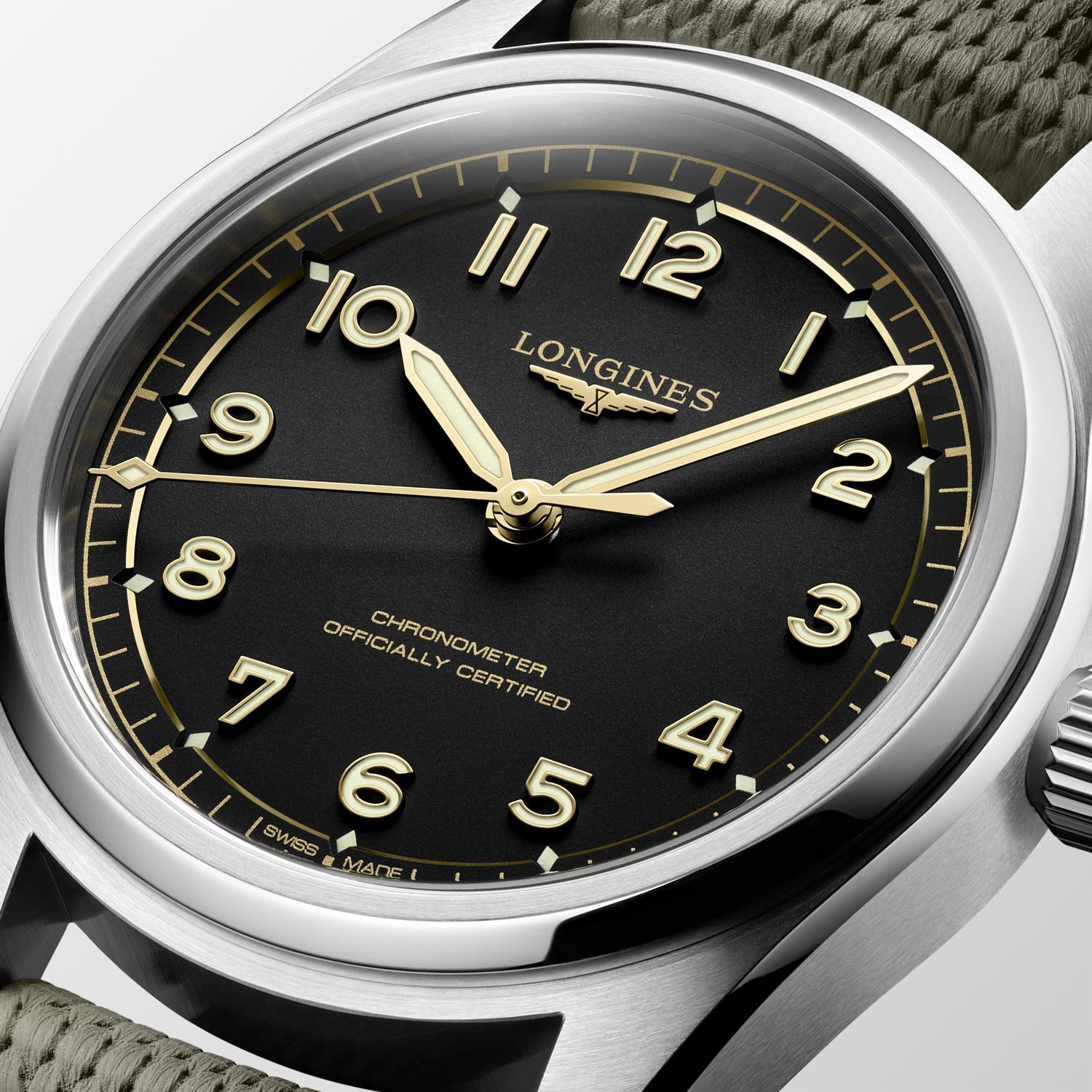 Spirit Pilot COSC Chronometer Automatic Watch. Black Dial Green Strap.