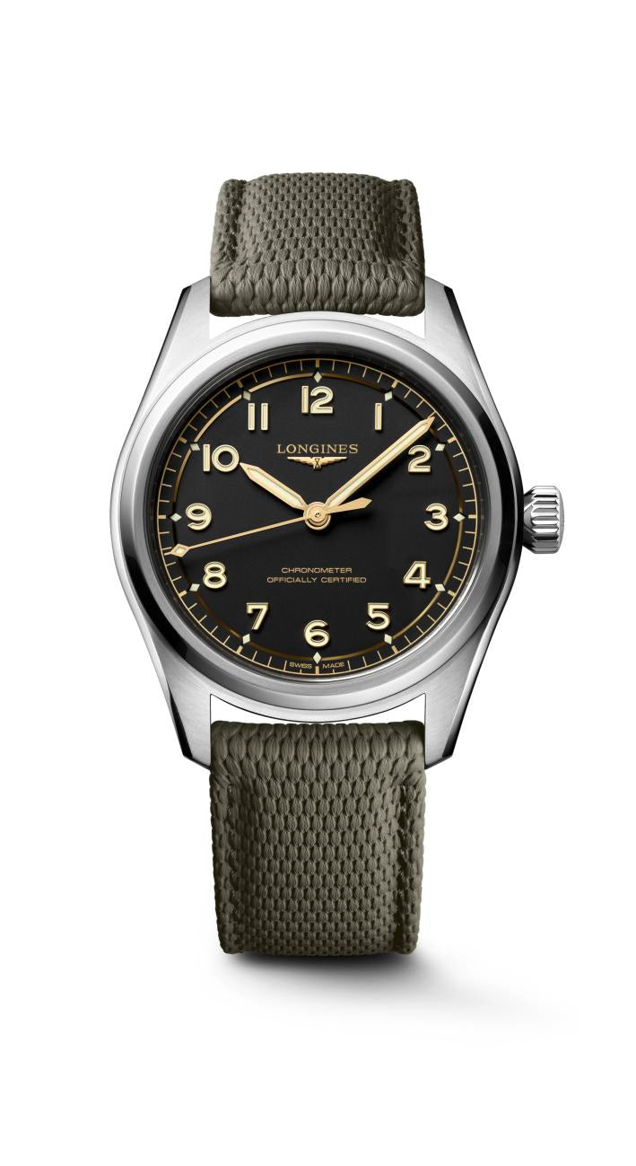 Spirit Pilot COSC Chronometer Automatic Watch. Black Dial Green Strap.