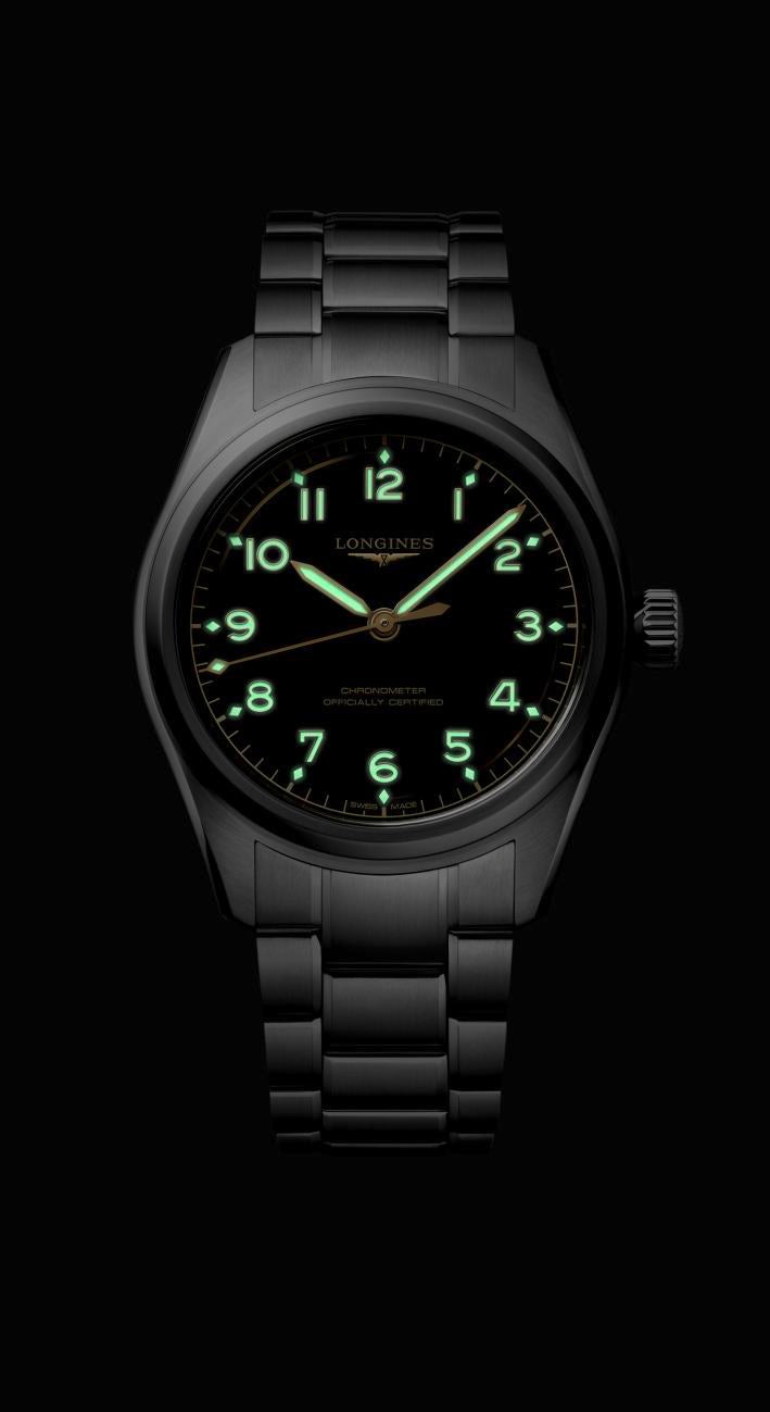 Spirit Pilot COSC Chronometer Automatic Watch. Black Dial Stainless Steel Bracelet.