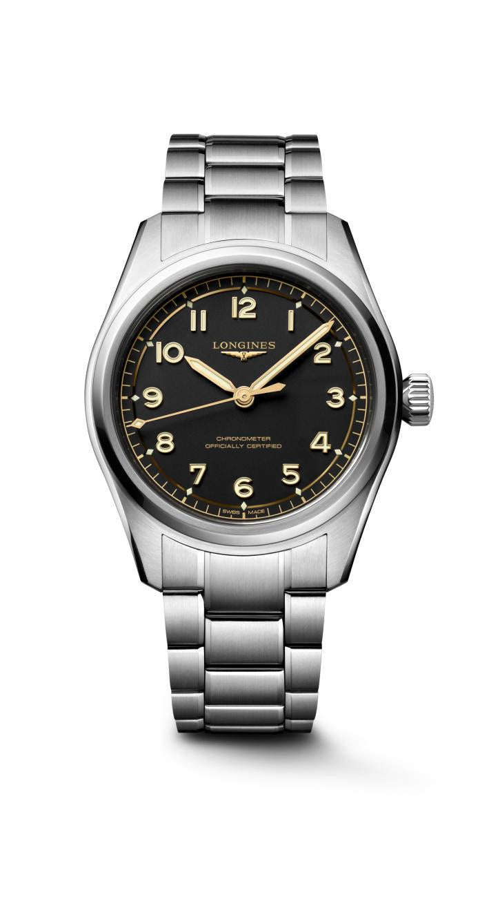 Spirit Pilot COSC Chronometer Automatic Watch. Black Dial Stainless Steel Bracelet.