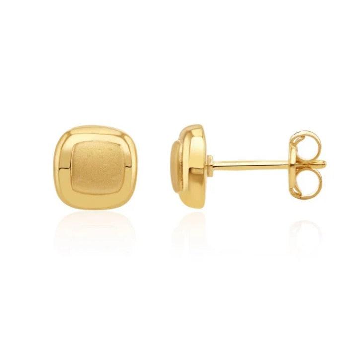 9ct Y/G Satin Centre Pol Bord Cushion Stud E'rings