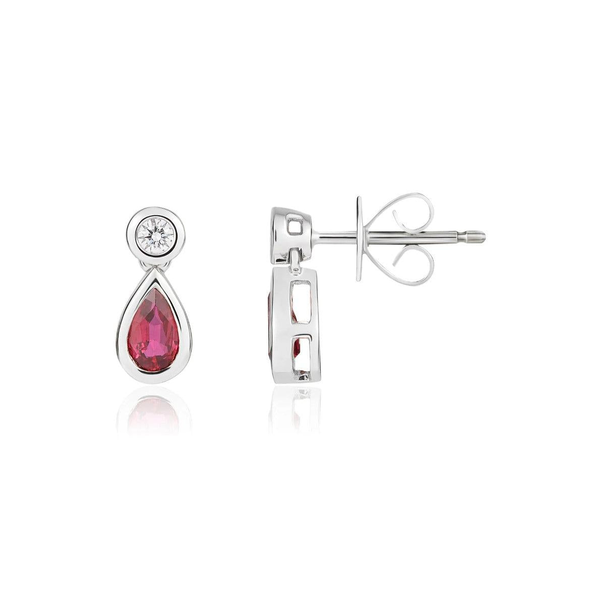 18ct White Gold Ruby and Diamond Pear Drop Earrings