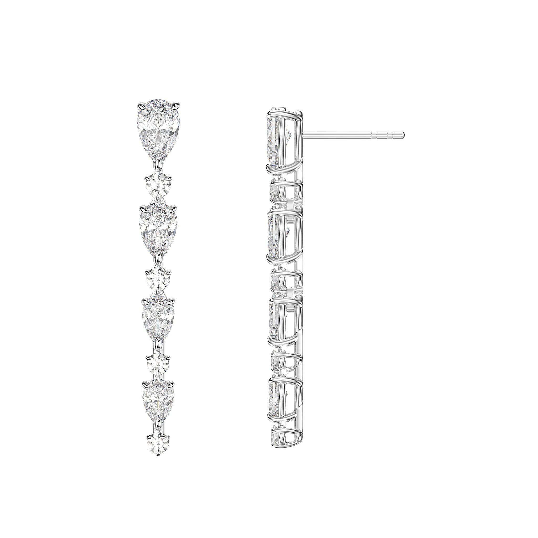 18ct White Gold Diamond Pear and Brilliant Alternating Drop Earrings