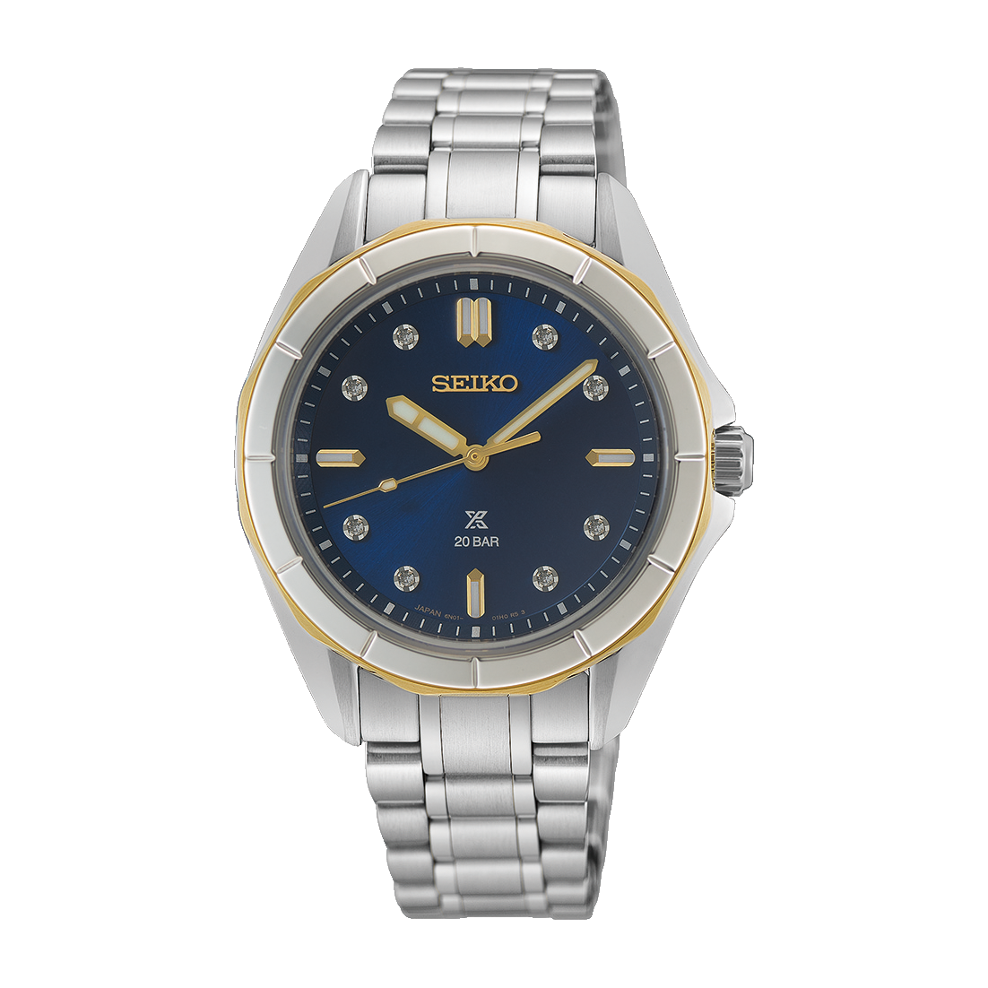 Seiko Prospex Ladies Marine Sports Diamond-Set in Nautical Navy Quartz Watch. Blue Dial Stainless St