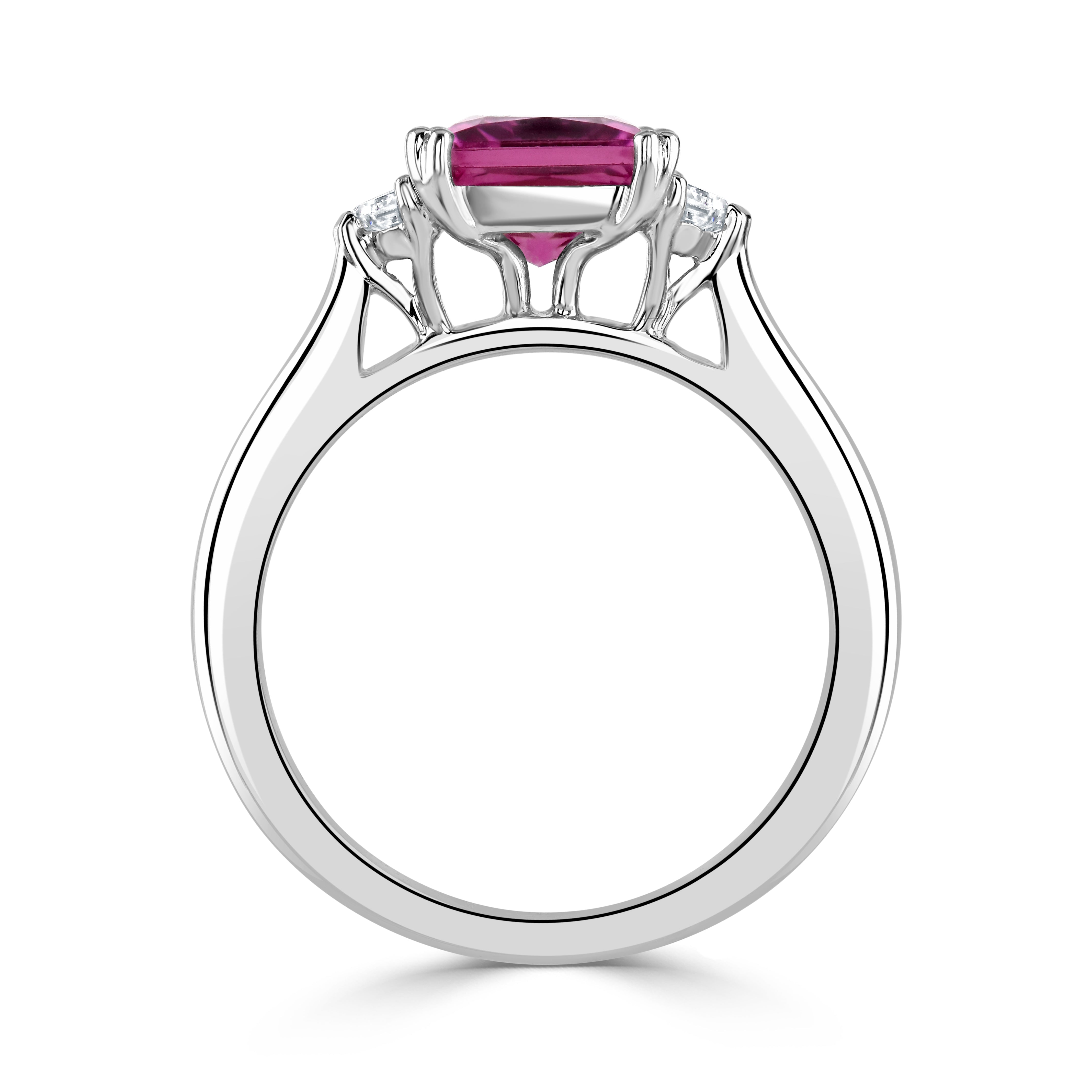 18ct White Gold Pink Tourmaline & Fancy Cut Diamond Trilogy Ring